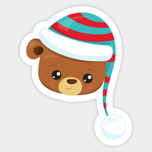 Winter Bear, Brown Bear, Cute Bear, Bear With Hat Sticker